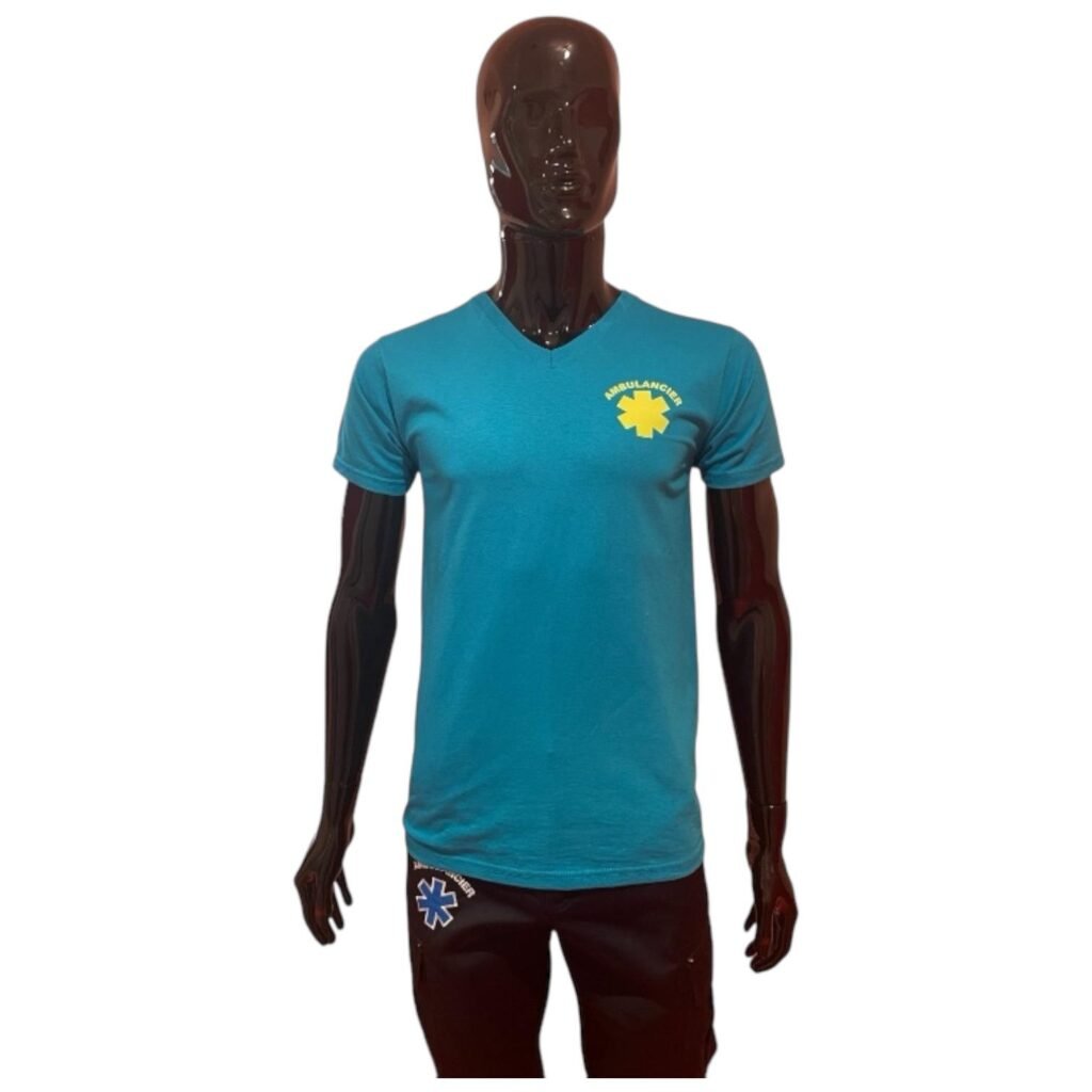 T-shirt col V Bleu roi Ambulancier